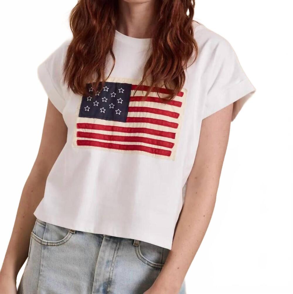 NEW MIOU MUSE flag cotton top in white